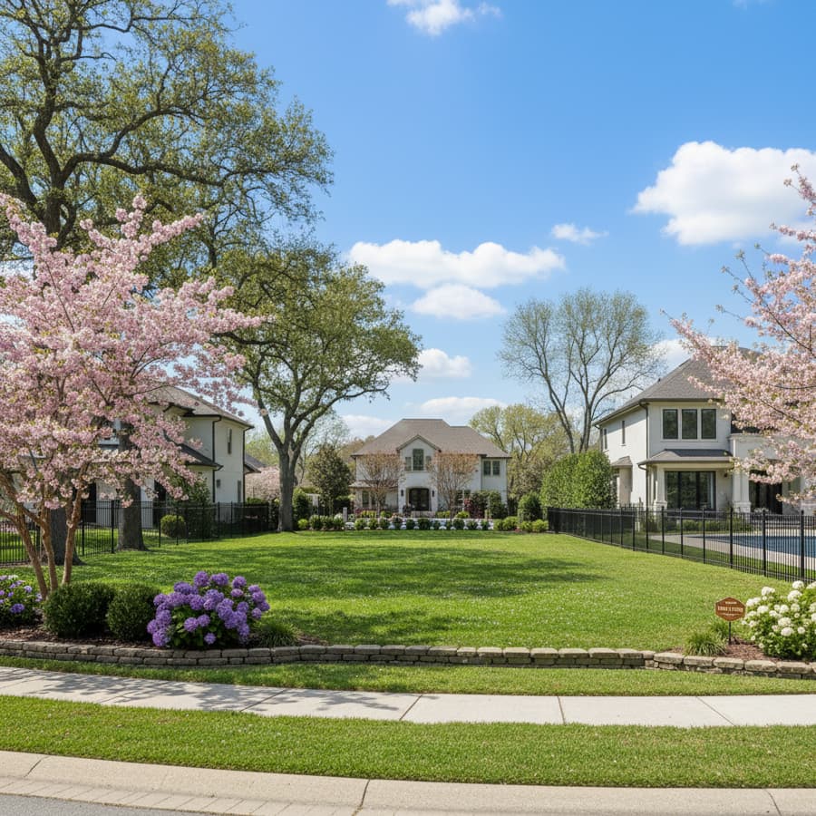 A vacant lot, about an acre in size, in an upscale neighborhood.